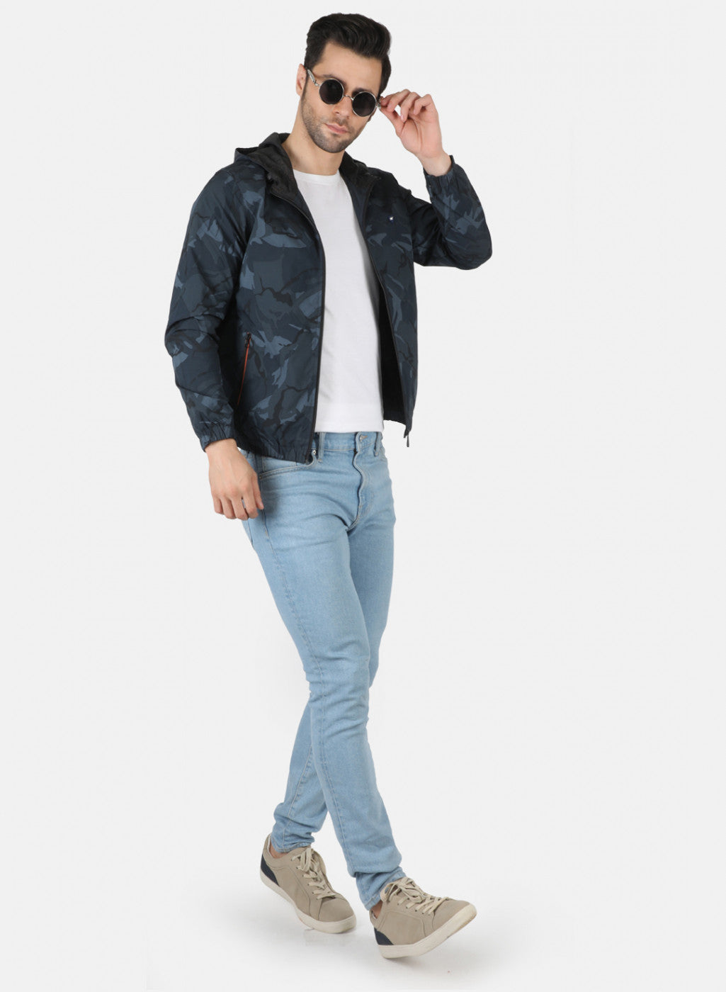 Men NAvy Blue Printed Jacket