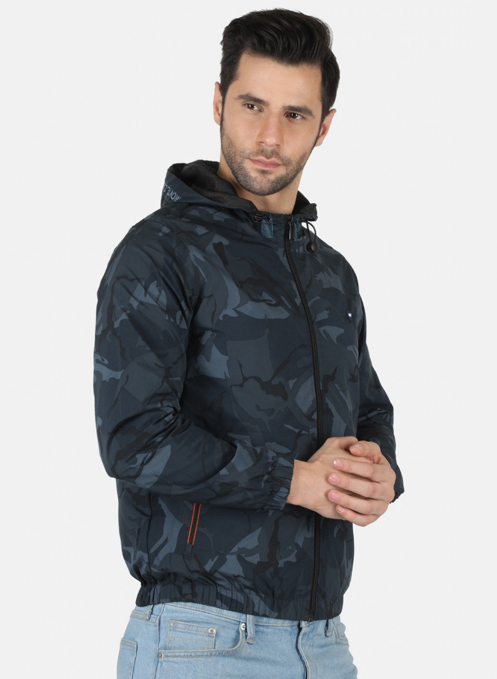 Men NAvy Blue Printed Jacket