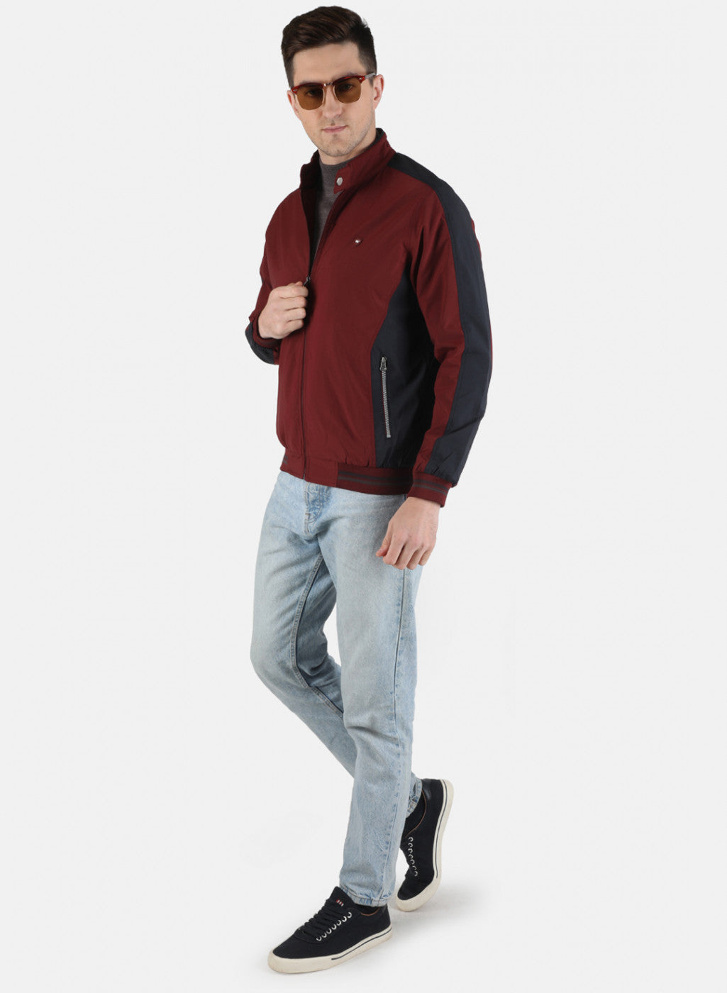 Men Maroon Printed Jacket