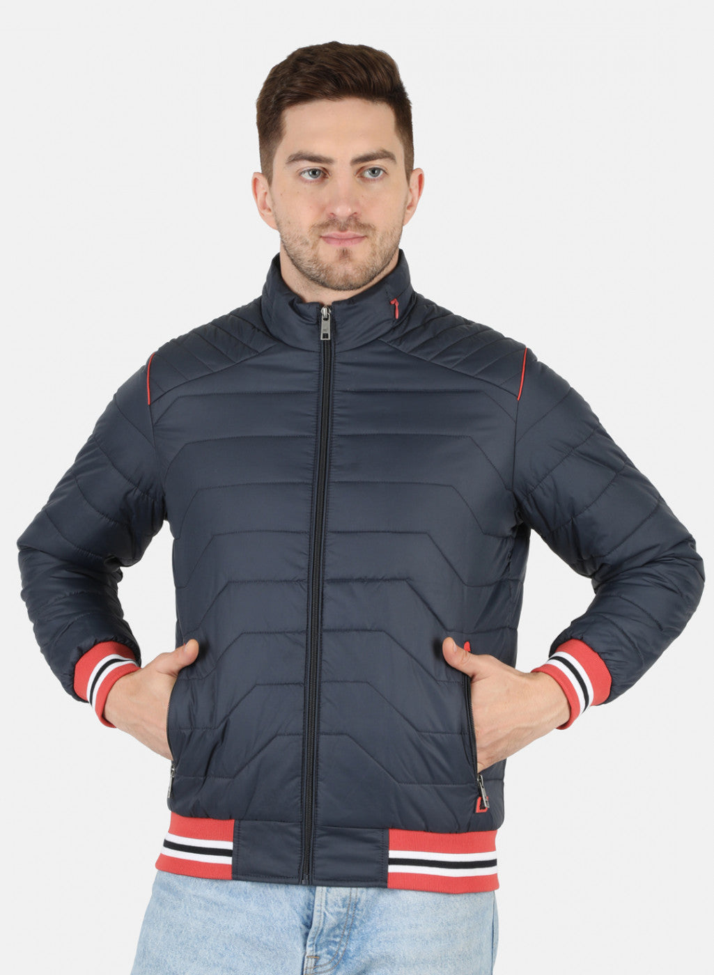 Men NAvy Blue Solid Jacket