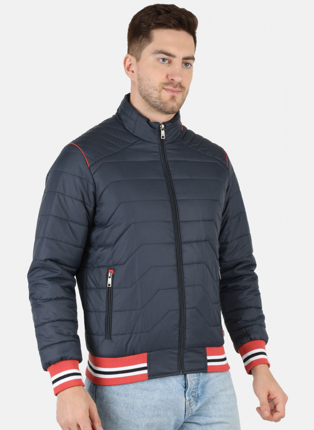 Men NAvy Blue Solid Jacket