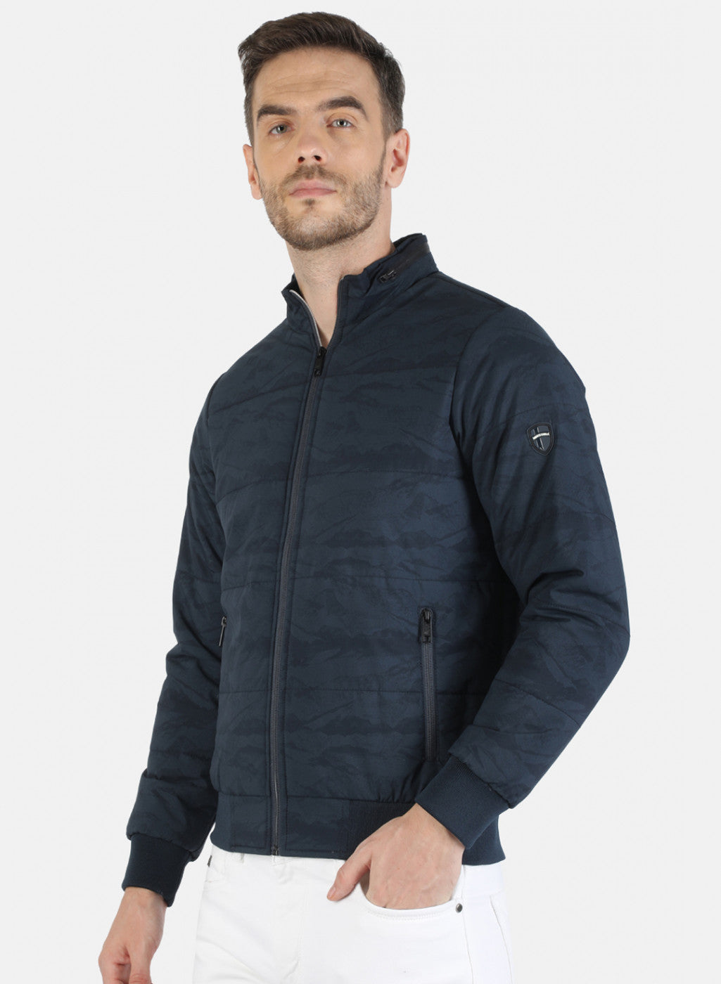 Men NAvy Blue Printed Jacket