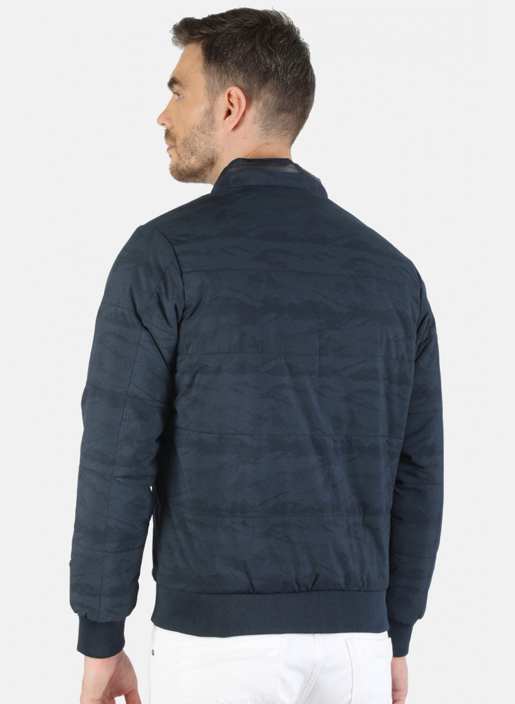 Men NAvy Blue Printed Jacket