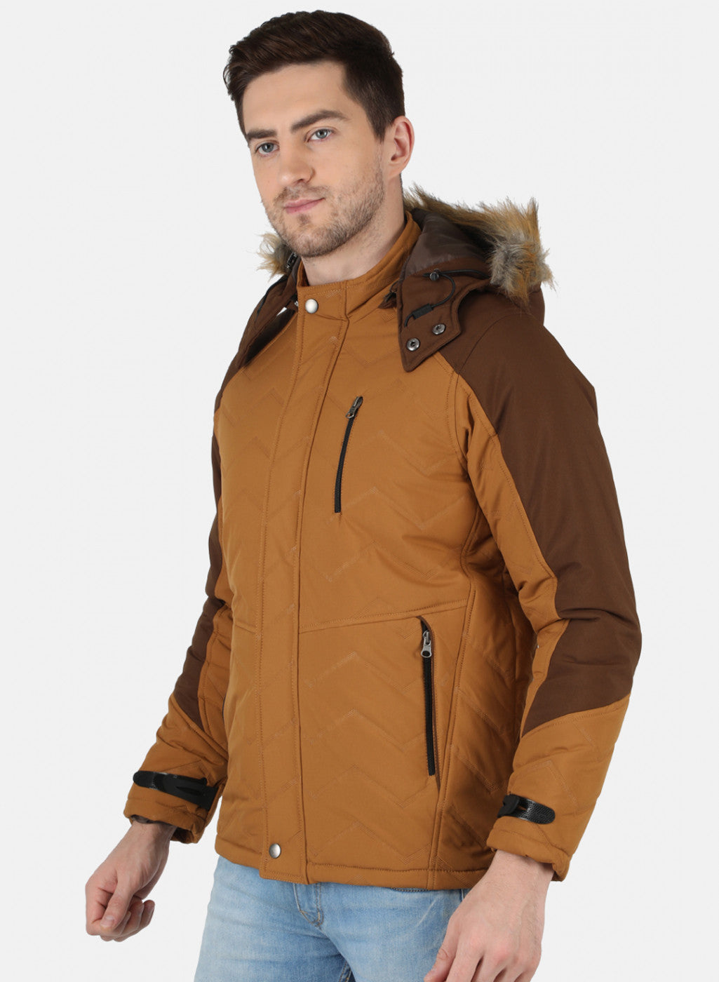 Men Brown Self Design Jacket