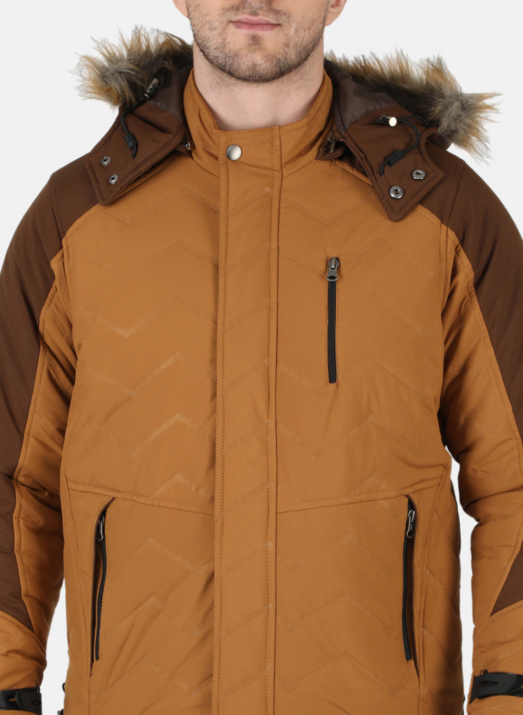 Men Brown Self Design Jacket