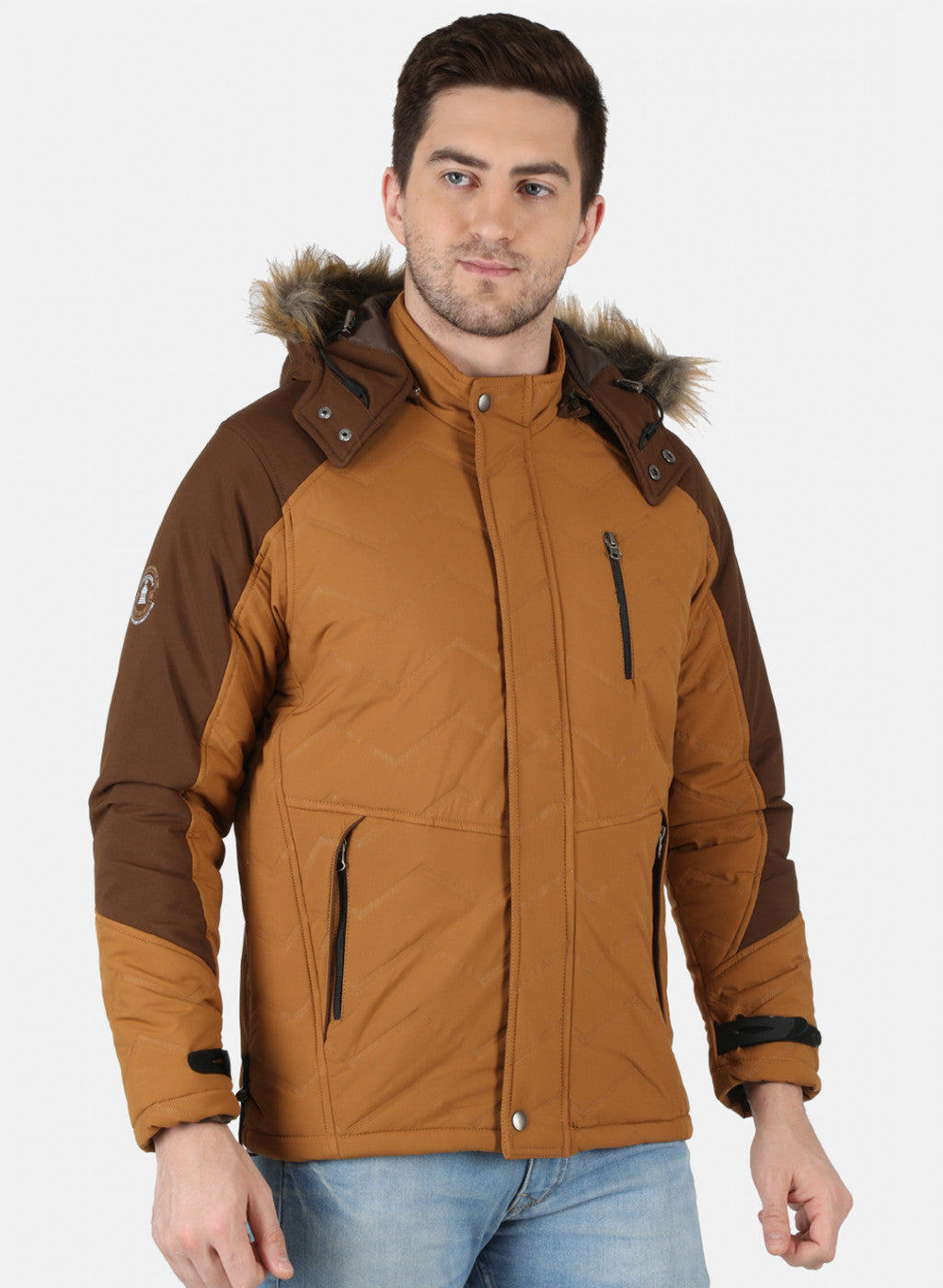 Men Brown Self Design Jacket