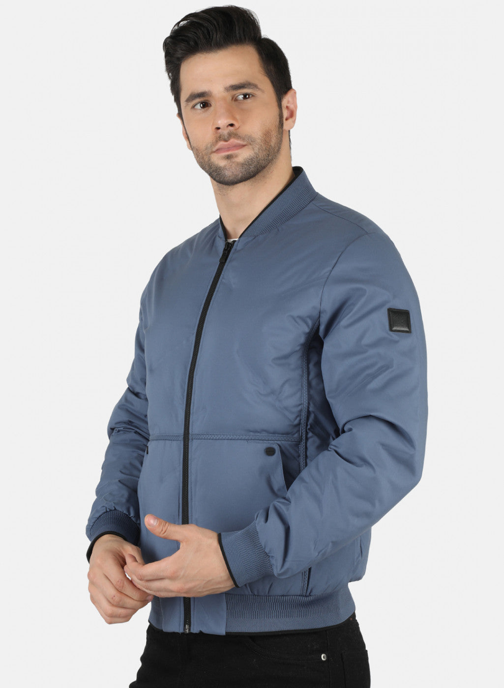 Men Blue Solid Jacket