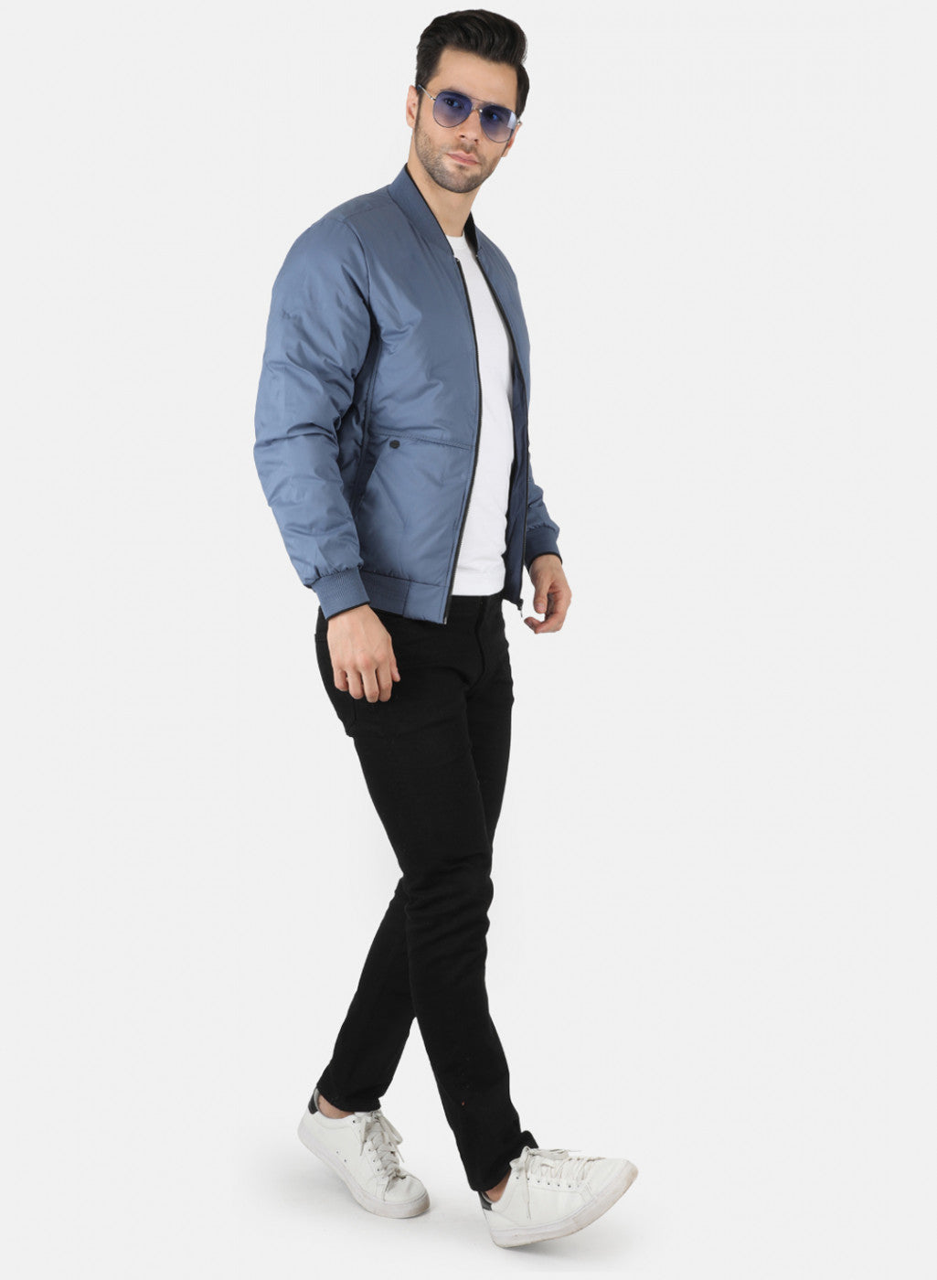 Men Blue Solid Jacket