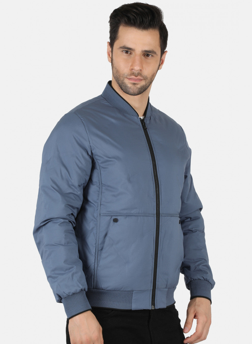 Men Blue Solid Jacket