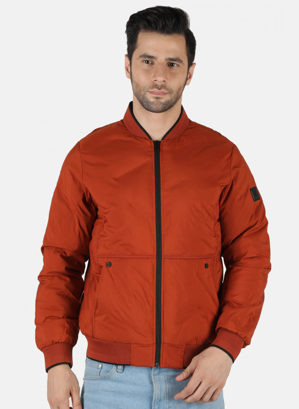 Men Orange Solid Jacket