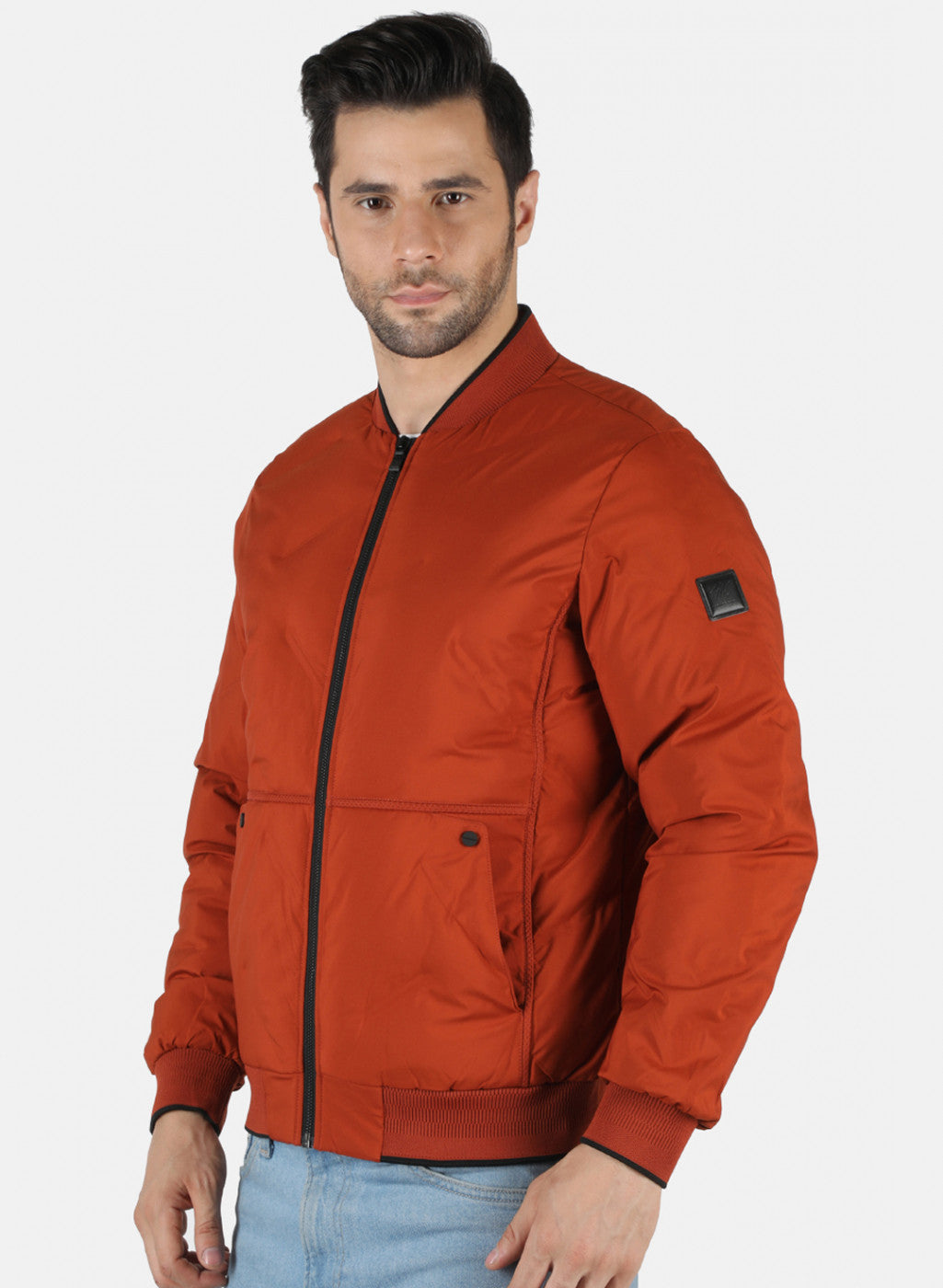 Men Orange Solid Jacket