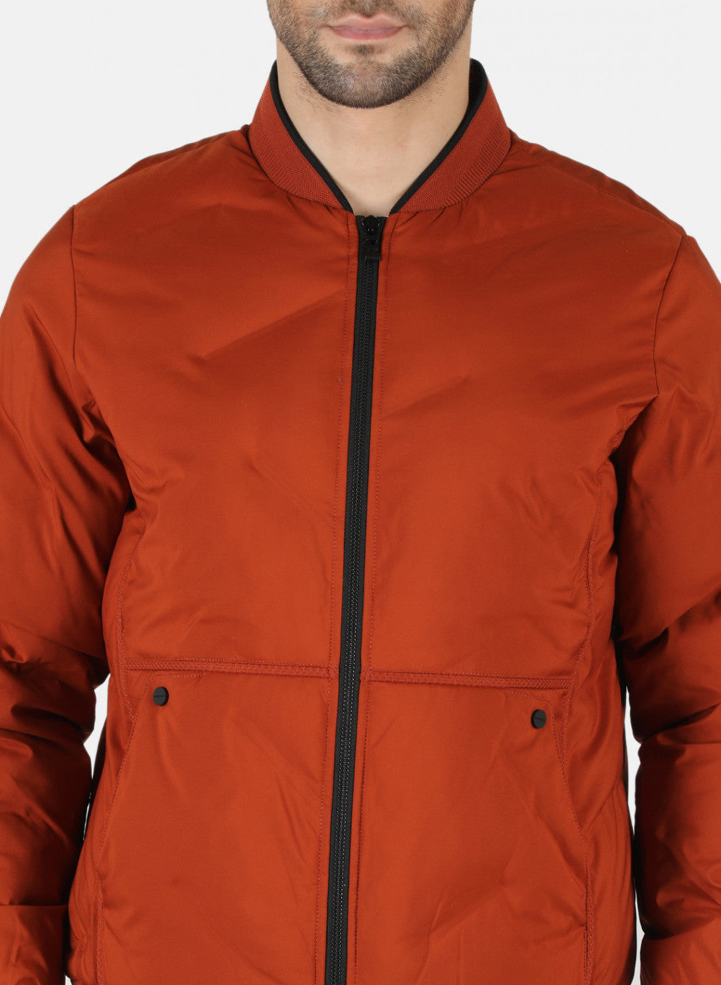 Men Orange Solid Jacket