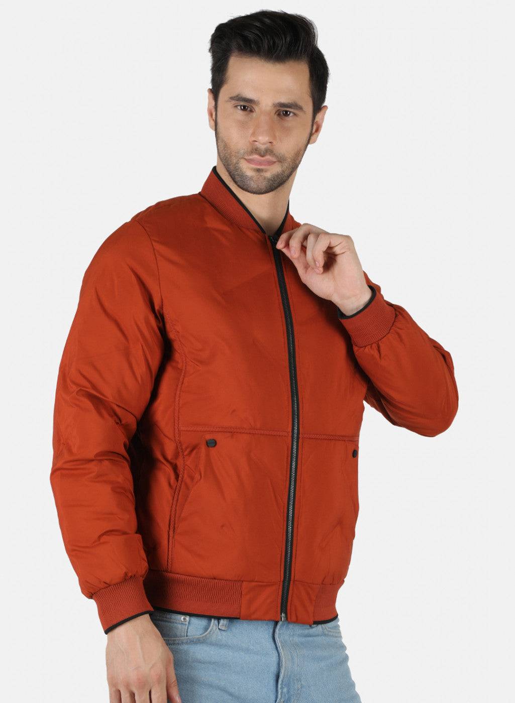 Men Orange Solid Jacket