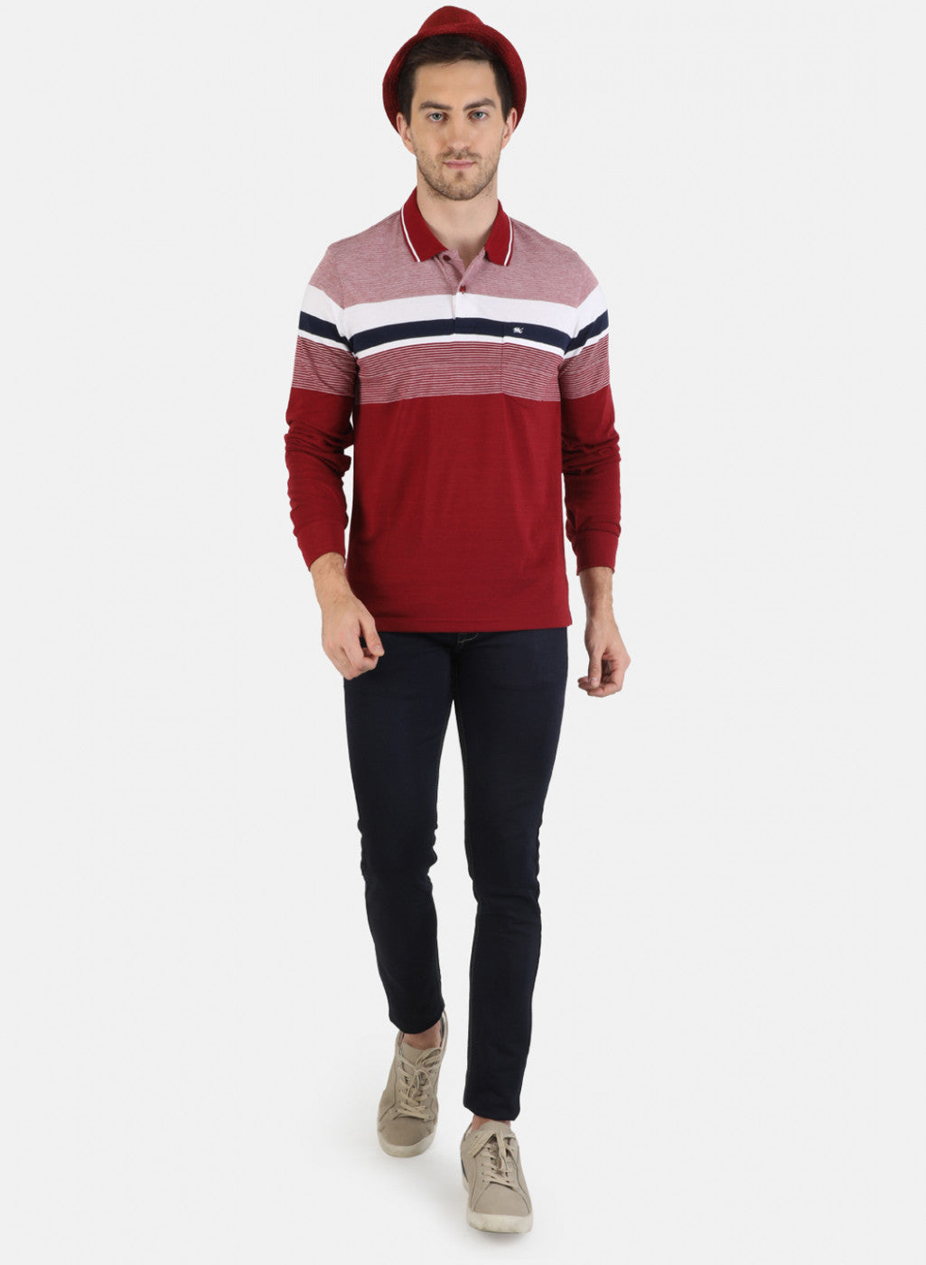 Men Maroon Stripe T-Shirt