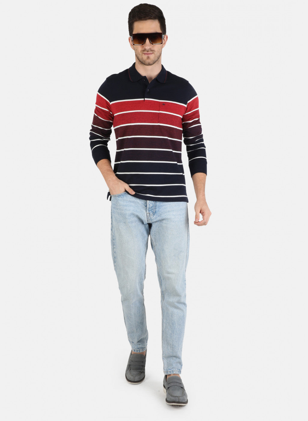 Men NAvy Blue Stripe T-Shirt