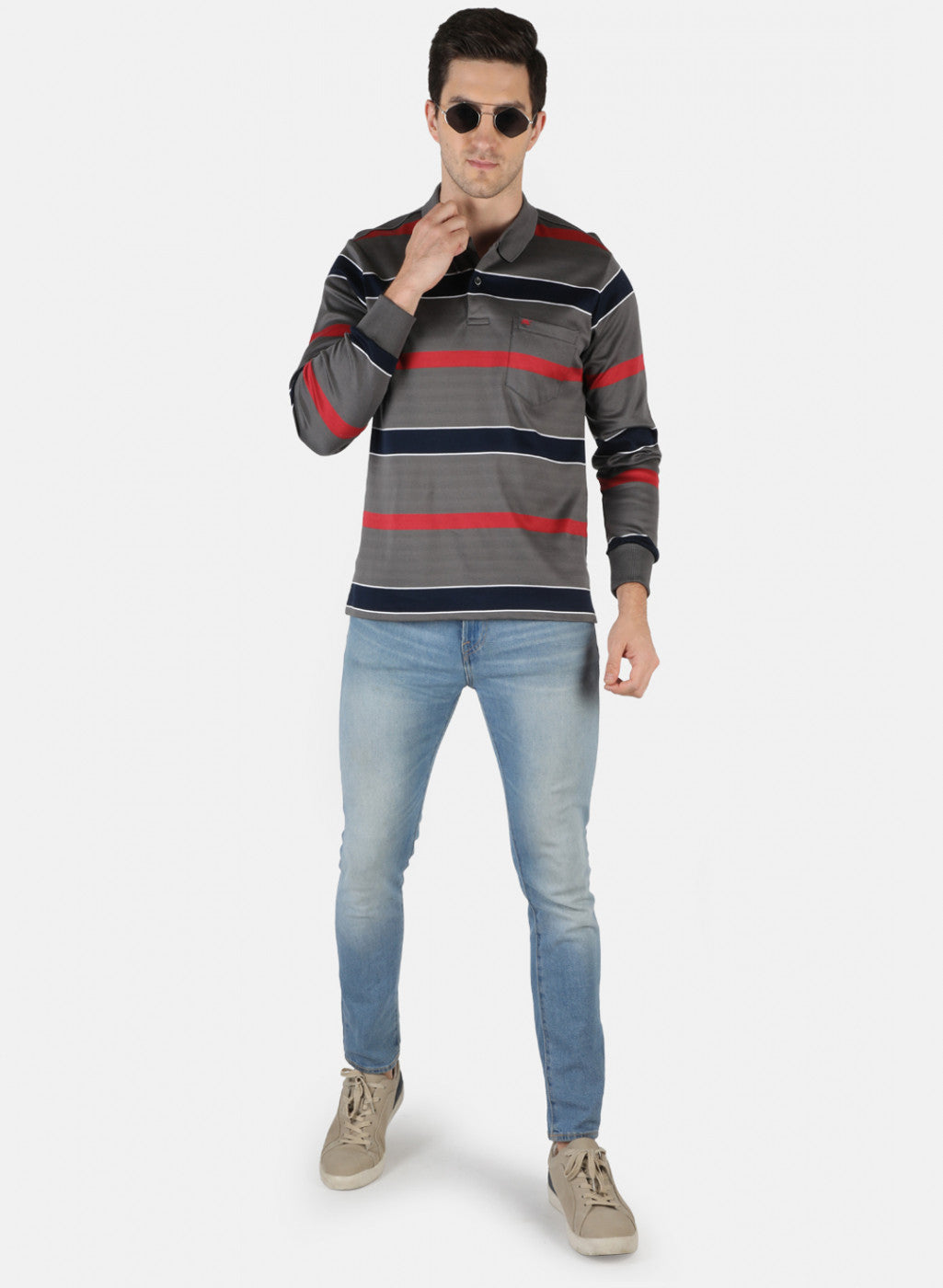 Men Grey Stripe T-Shirt