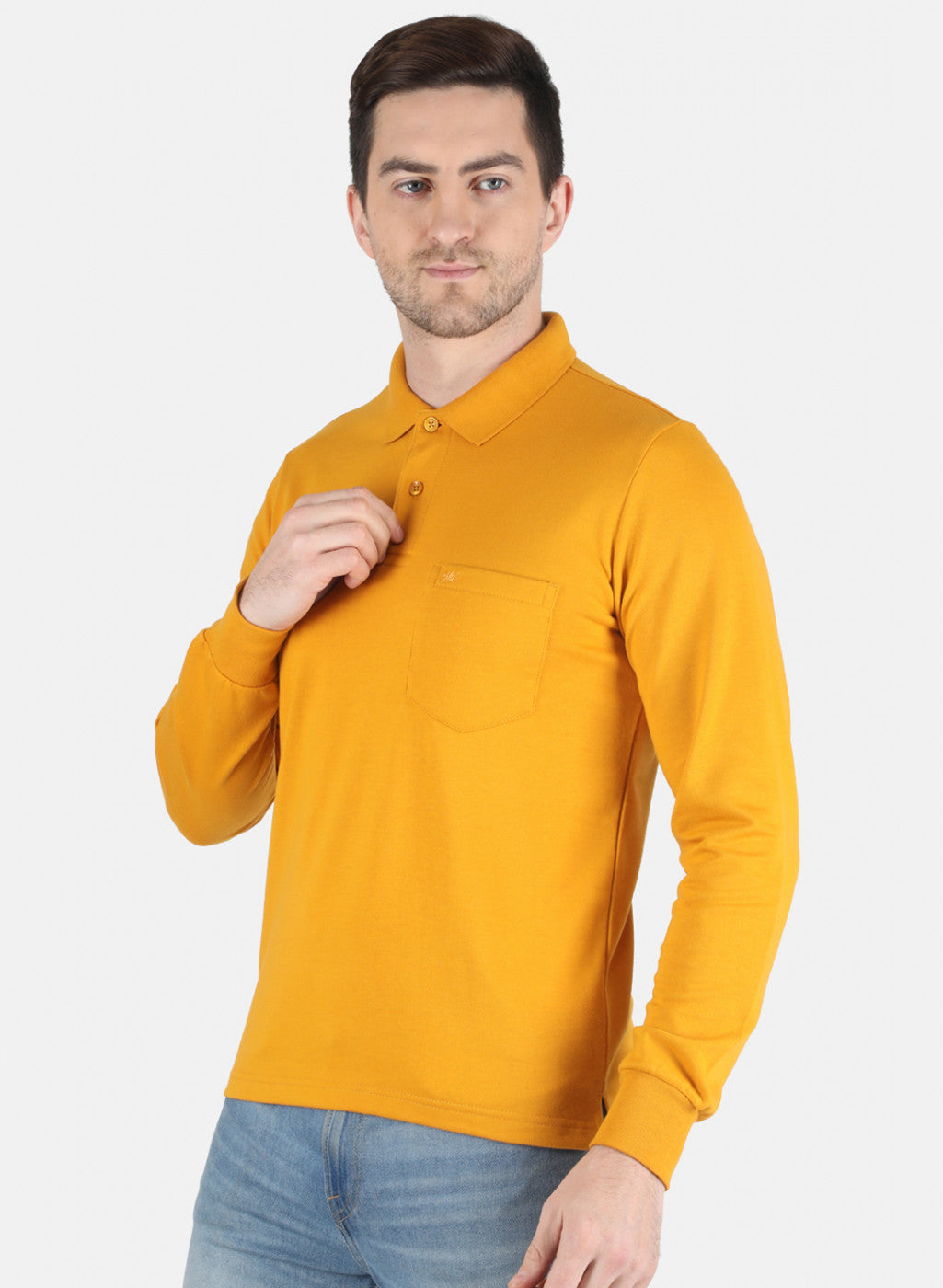 Men Mustard Solid T-Shirt