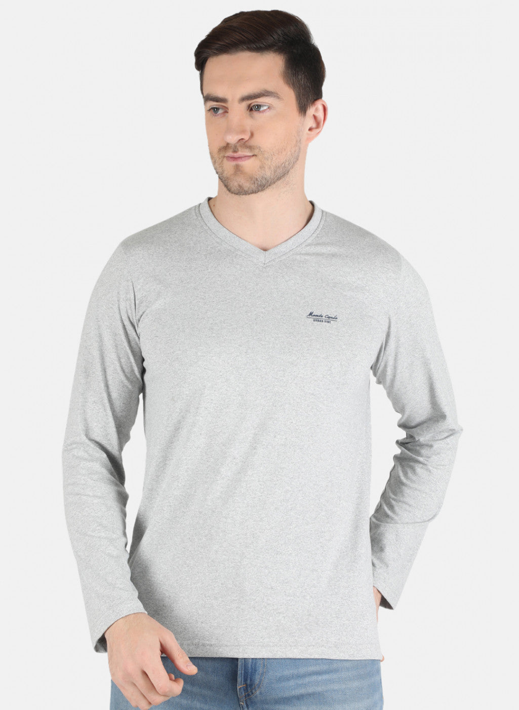 Men Grey Solid T-Shirt