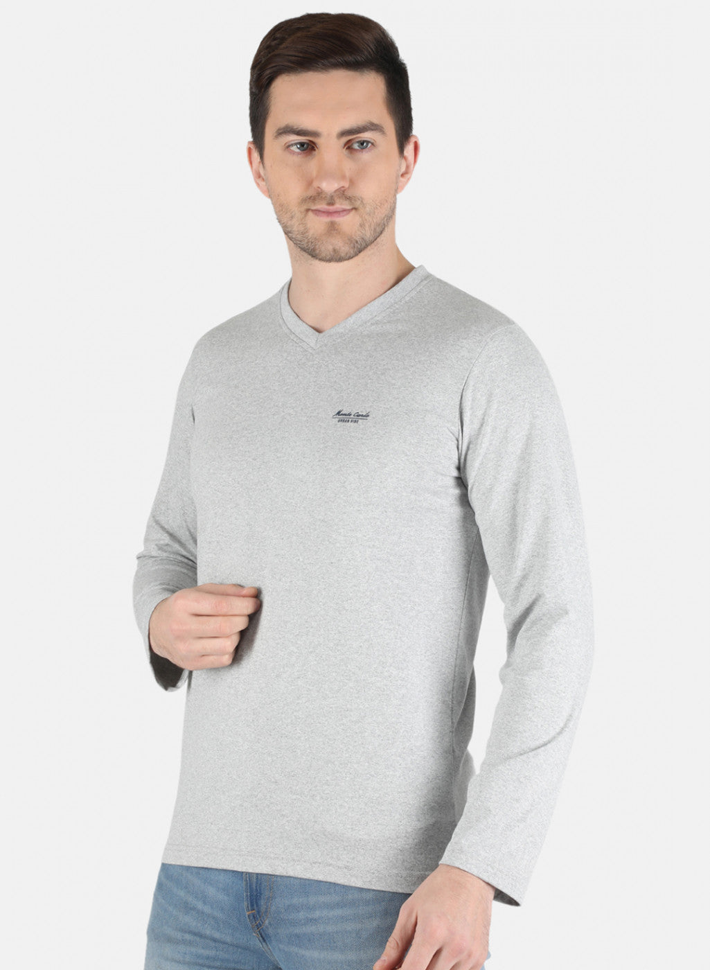 Men Grey Solid T-Shirt