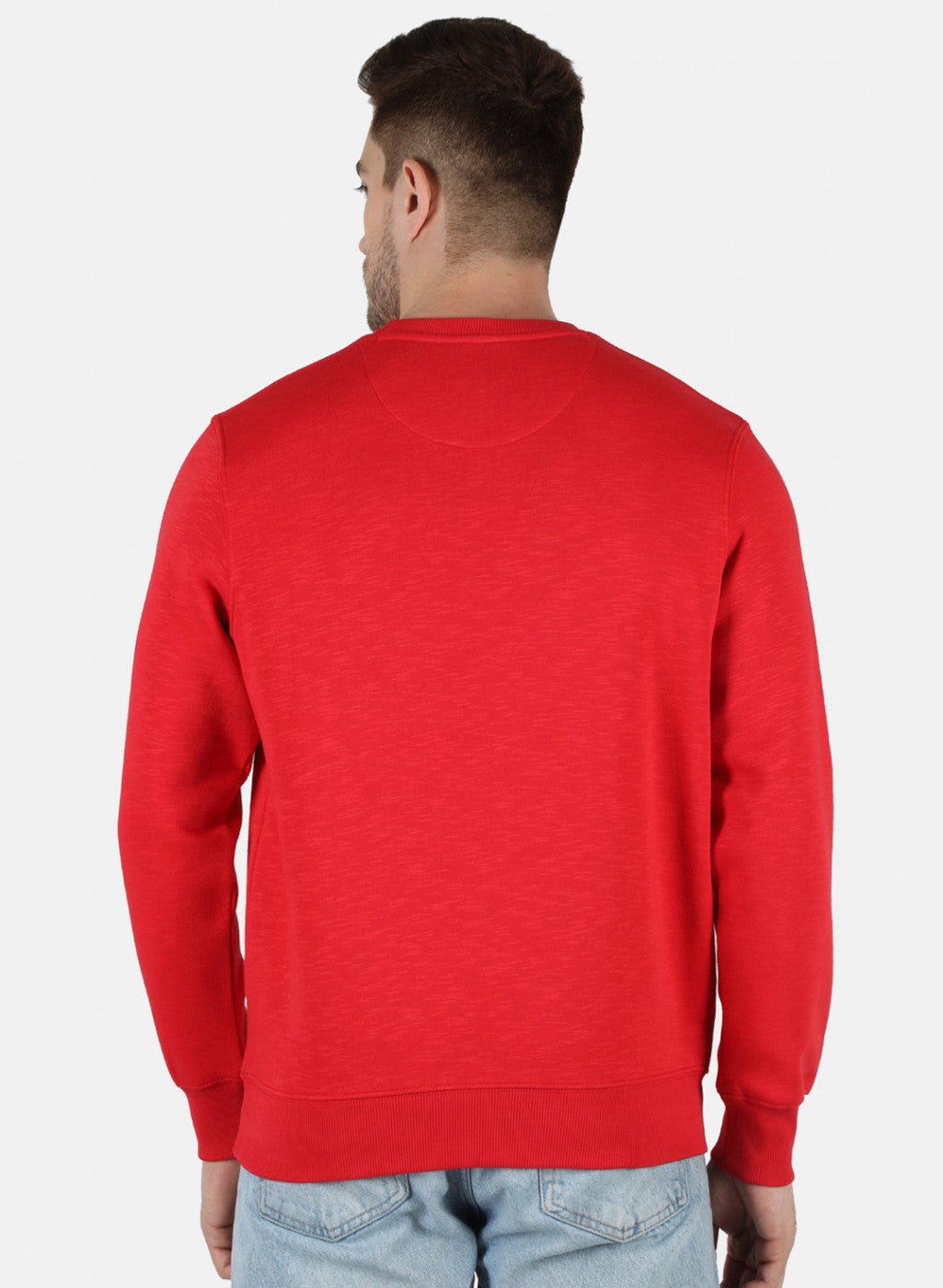 Men Red Solid Round Neck Full Sleeve Winter T-Shirt