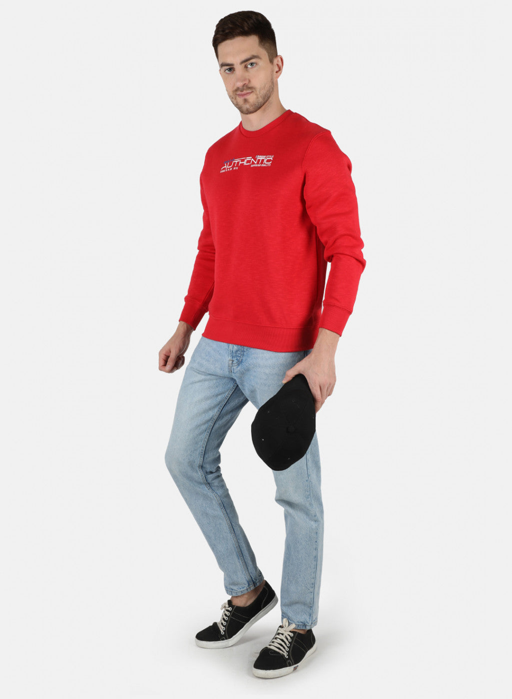 Men Red Solid Round Neck Full Sleeve Winter T-Shirt