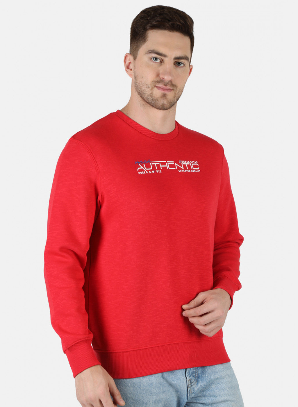 Men Red Solid Round Neck Full Sleeve Winter T-Shirt