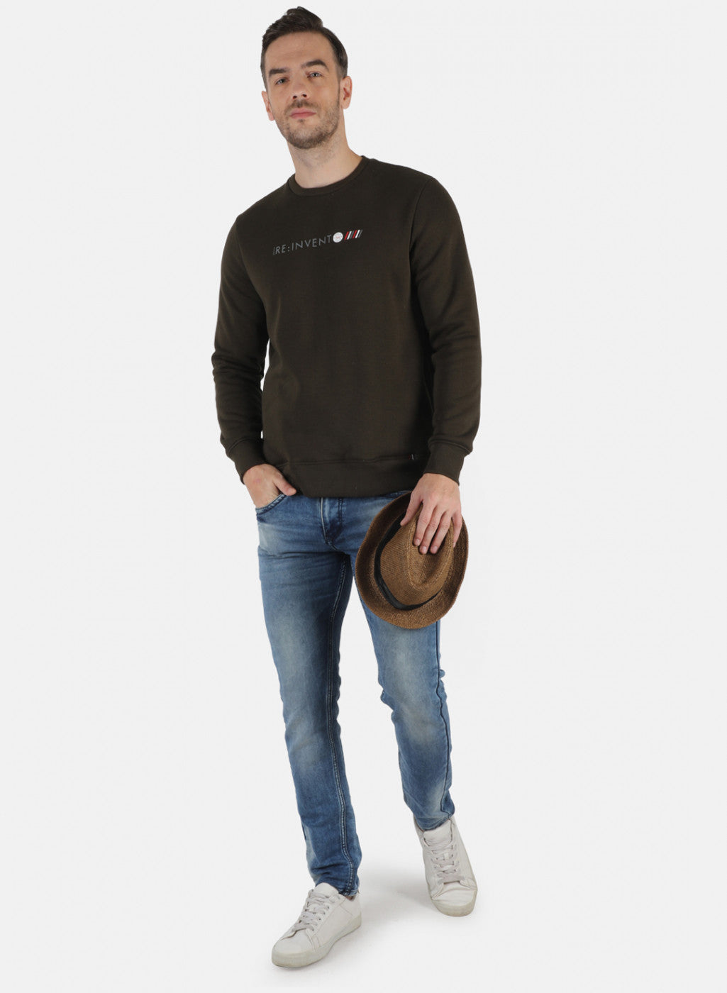 Men Olive Solid T-Shirt