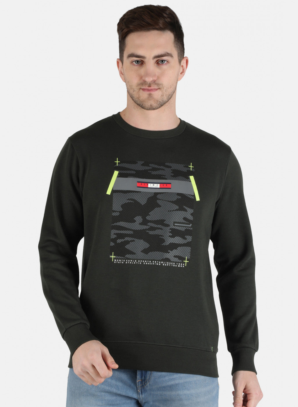 Men Olive Printed Sweatshirt