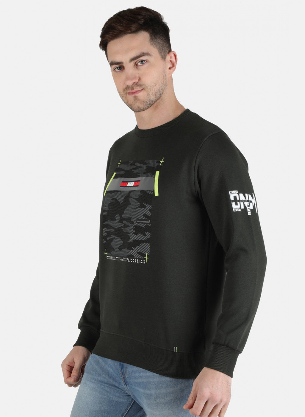 Men Olive Printed Sweatshirt