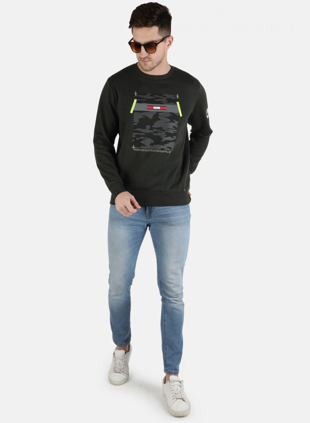 Men Olive Printed Sweatshirt