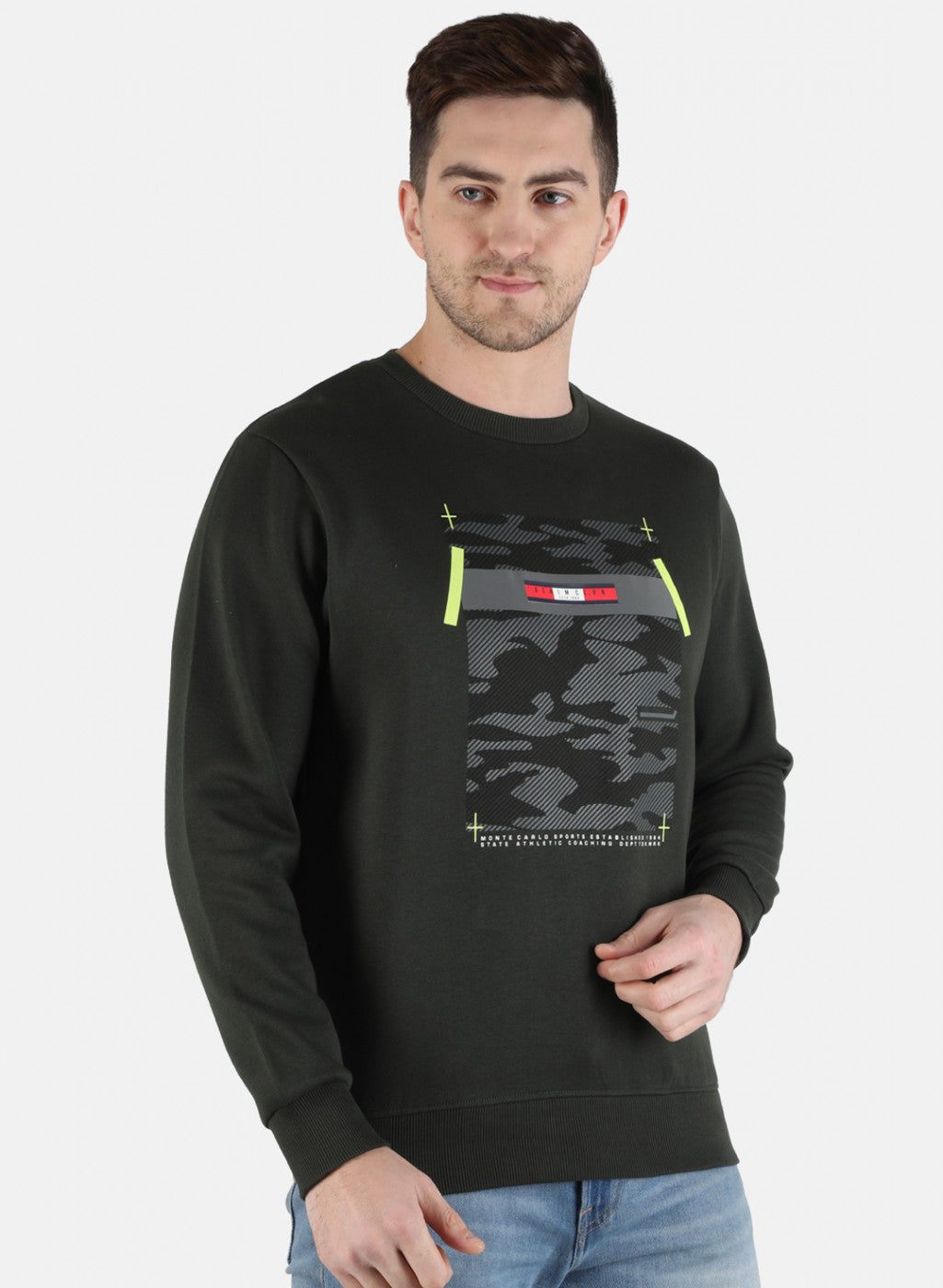 Men Olive Printed Sweatshirt