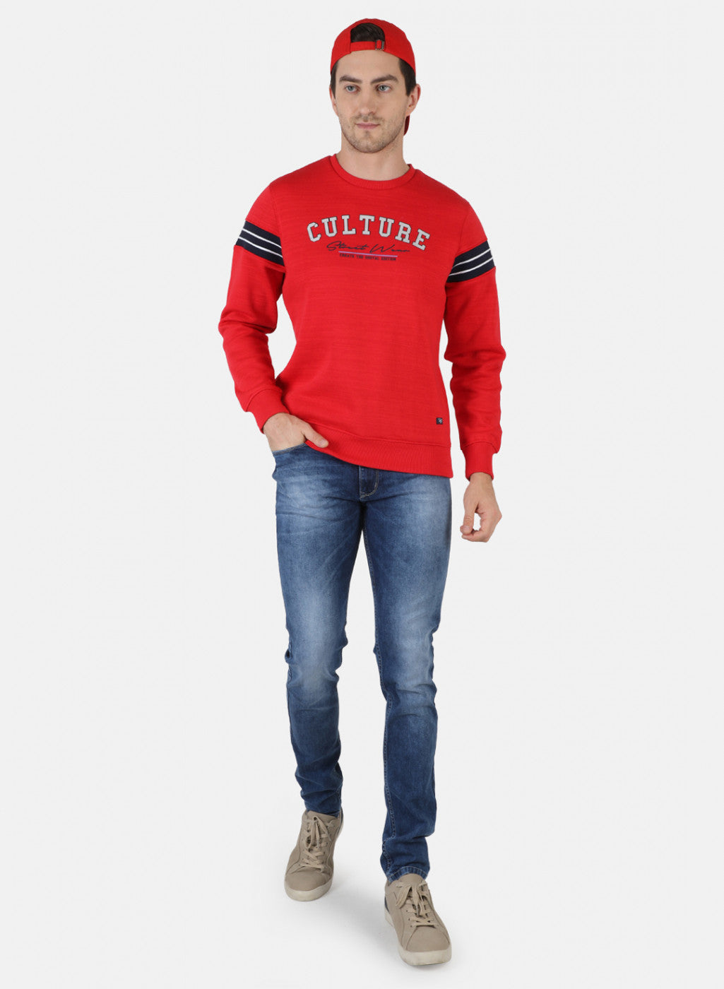 Men Red Printed Sweatshirt