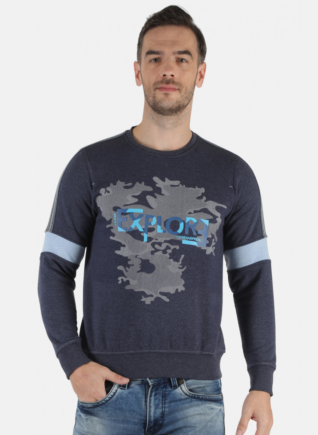 Men NAvy Blue Printed Sweatshirt