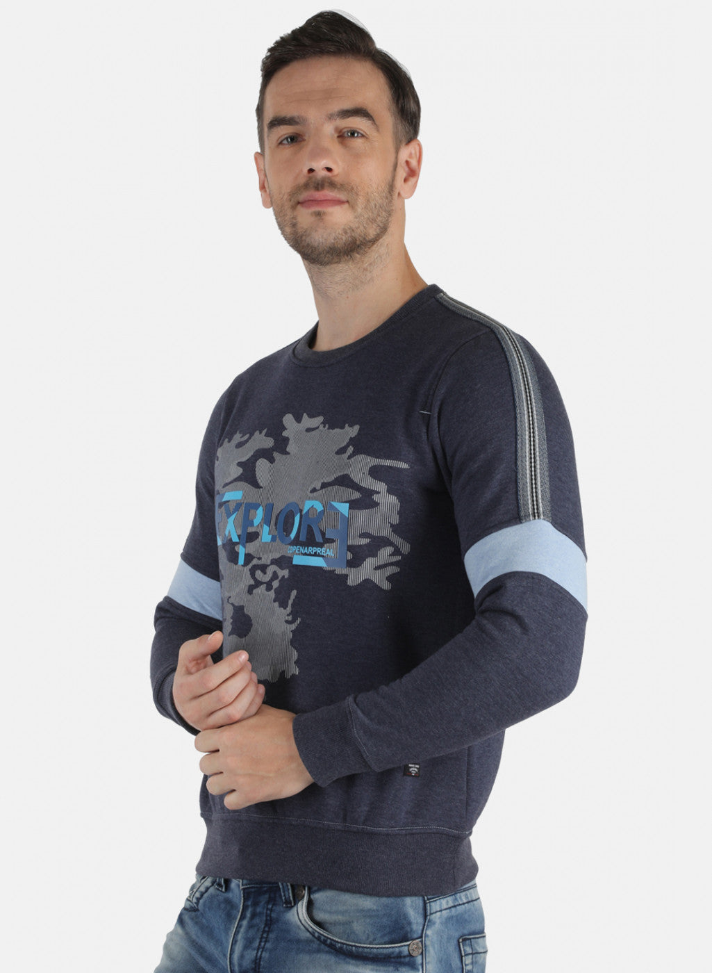 Men NAvy Blue Printed Sweatshirt