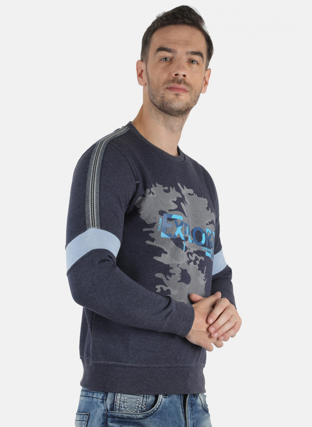 Men NAvy Blue Printed Sweatshirt