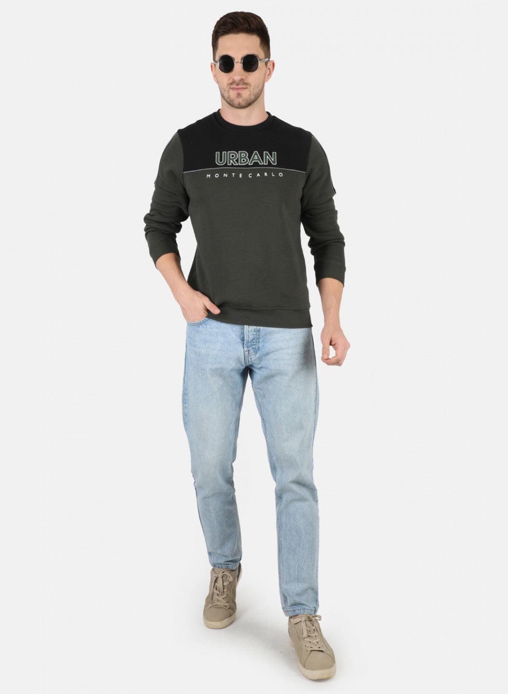 Men Olive Printed Sweatshirt