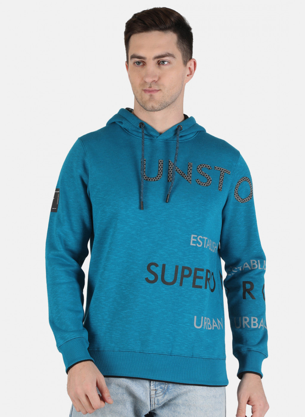 Men Teal Blue Printed Sweatshirt