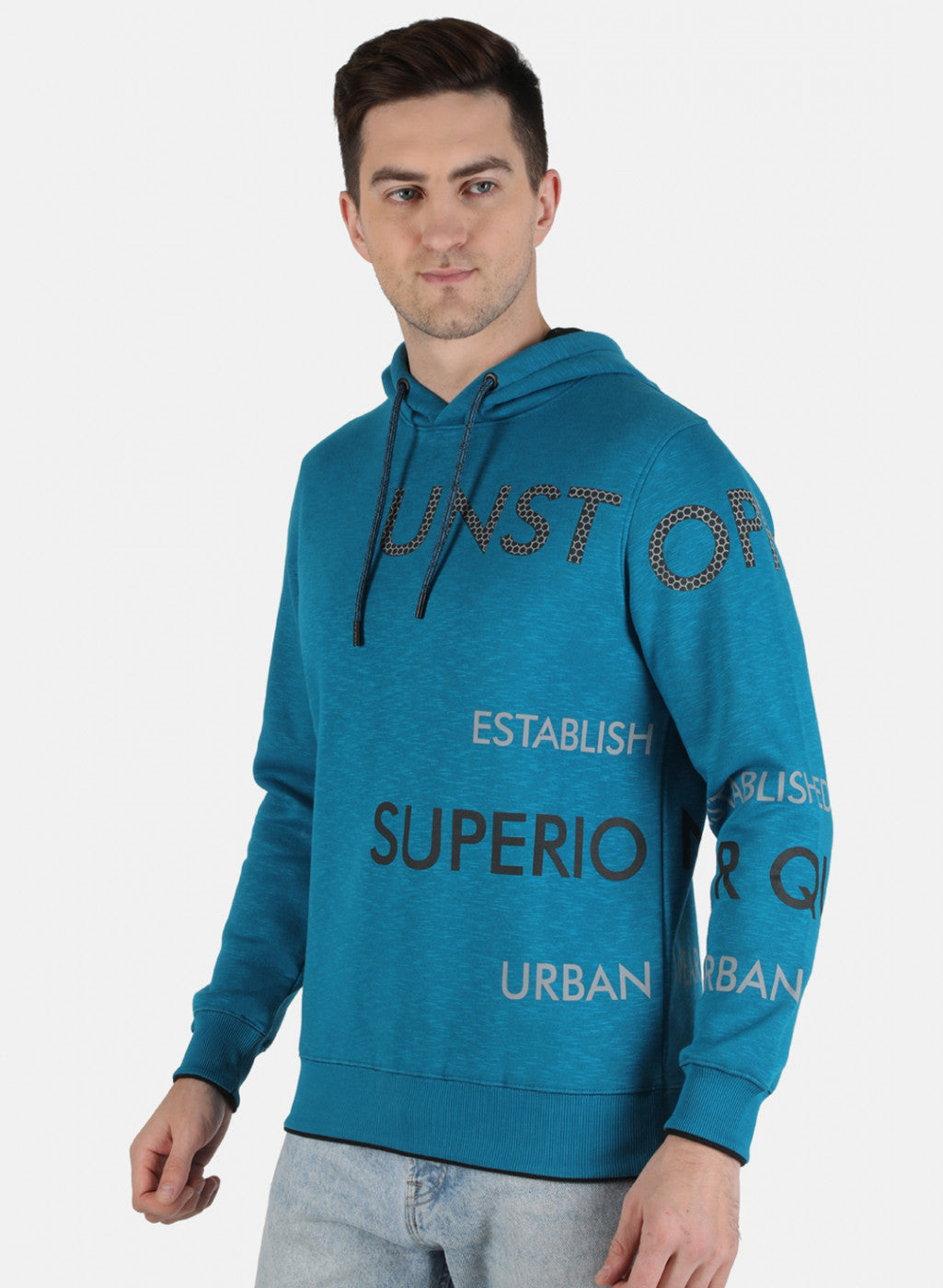 Men Teal Blue Printed Sweatshirt