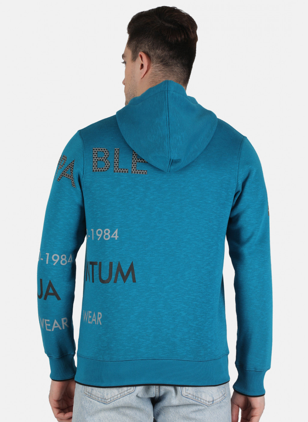 Men Teal Blue Printed Sweatshirt