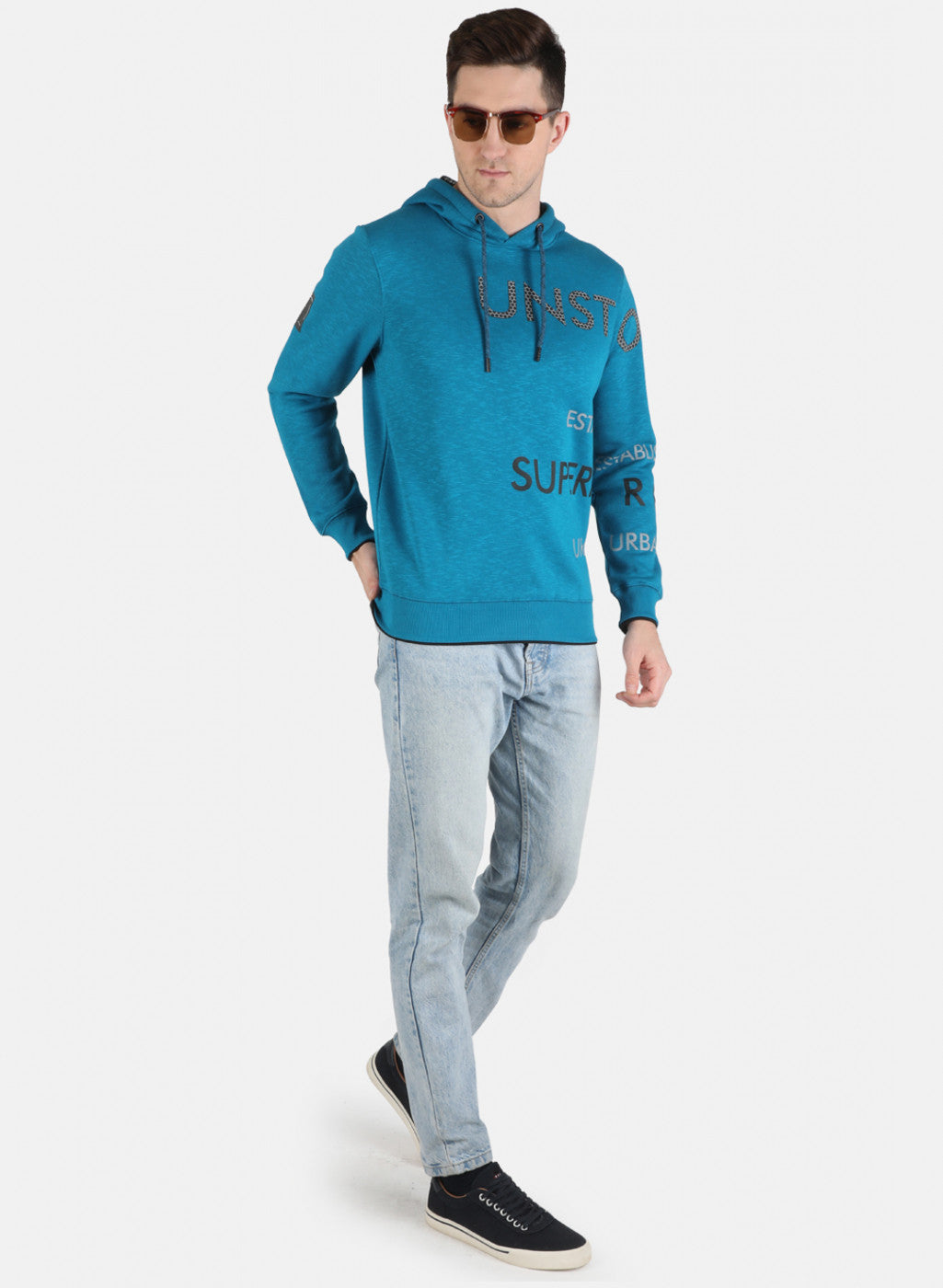 Men Teal Blue Printed Sweatshirt