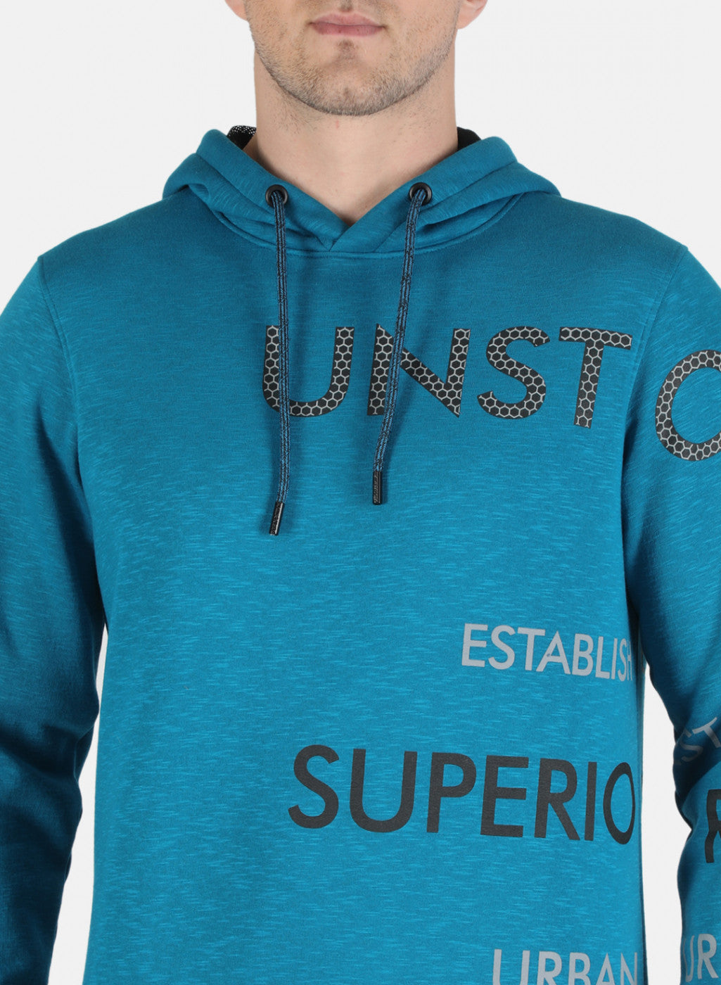 Men Teal Blue Printed Sweatshirt