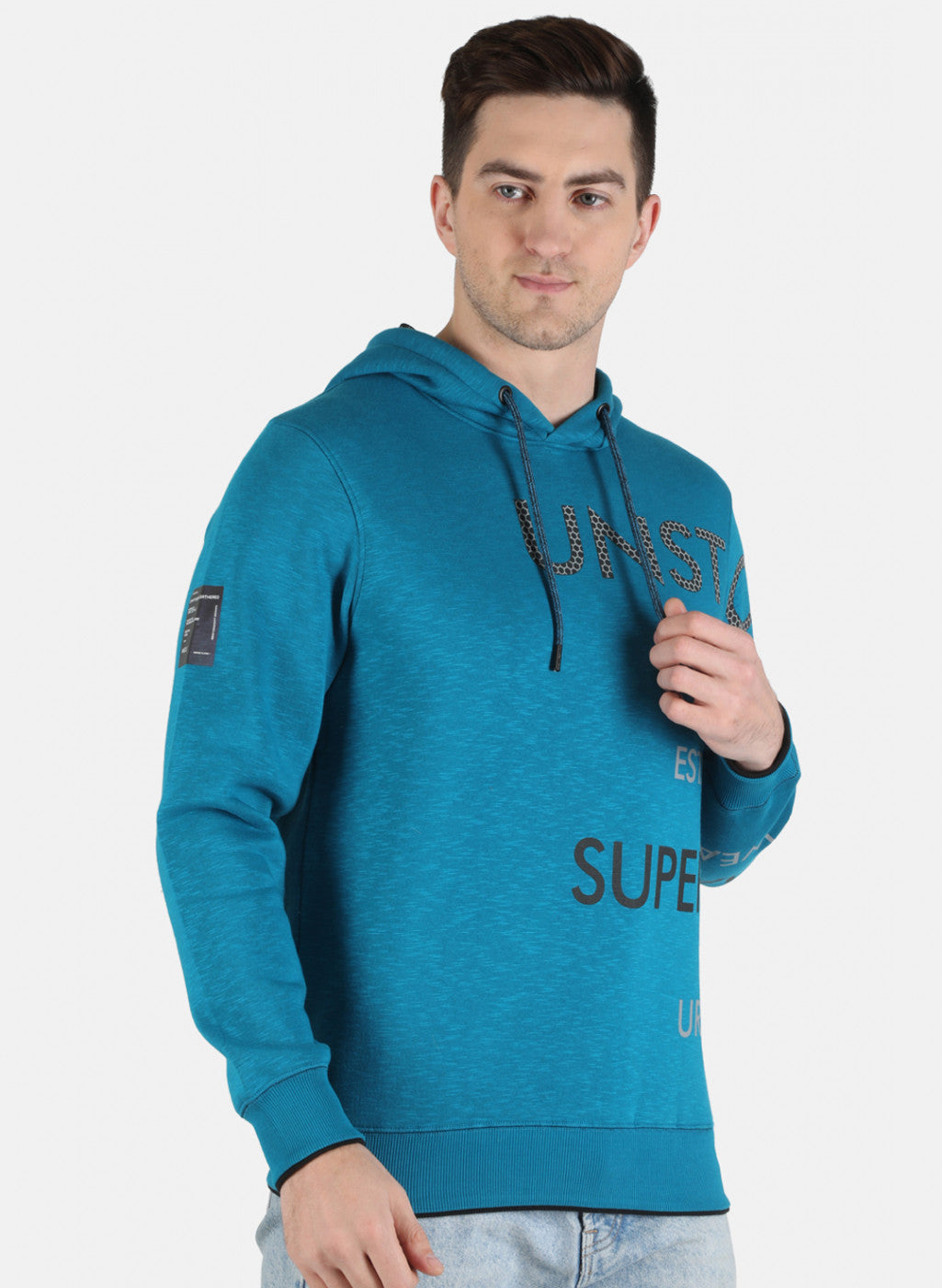 Men Teal Blue Printed Sweatshirt