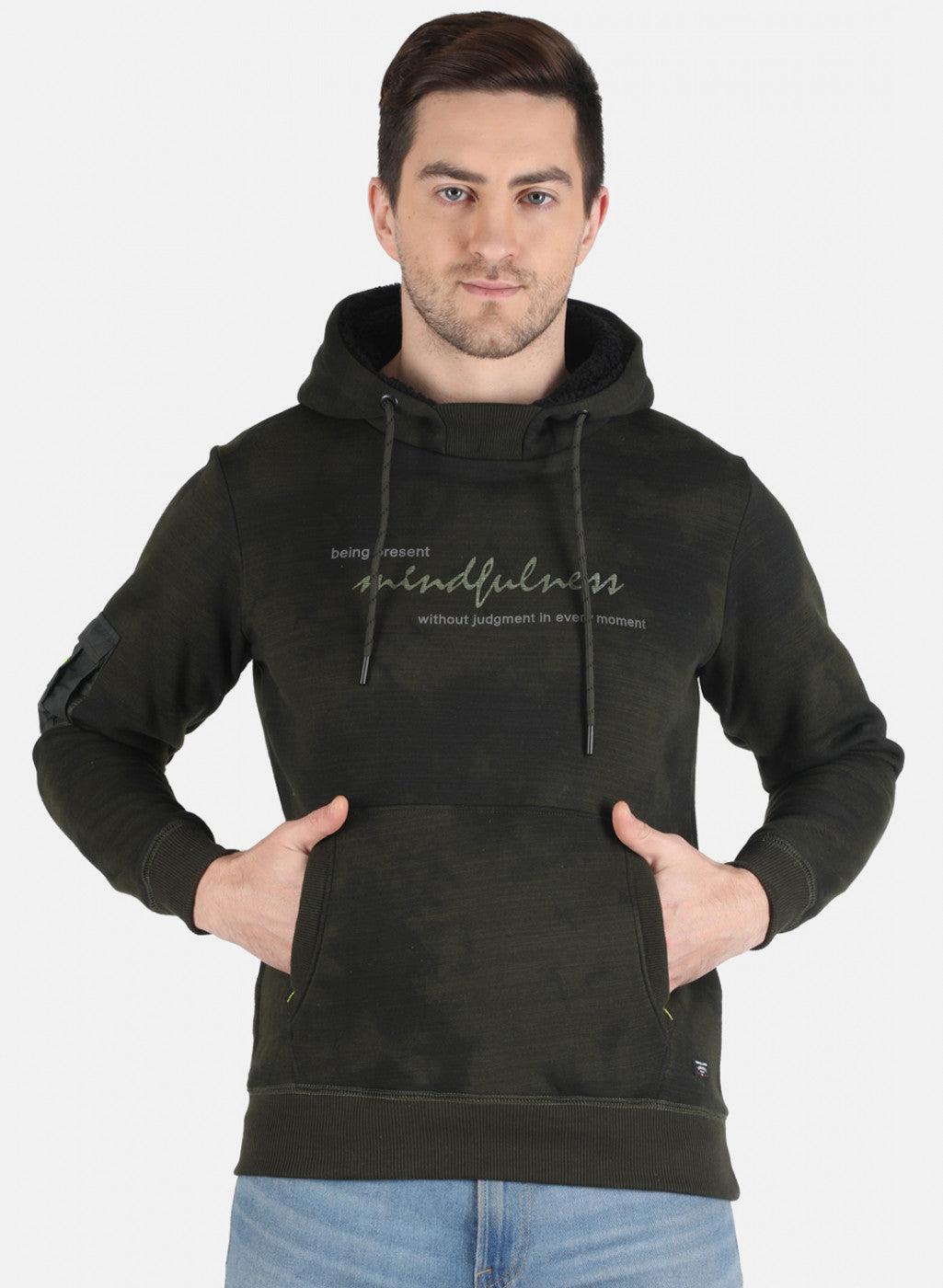 Men Olive Printed Sweatshirt