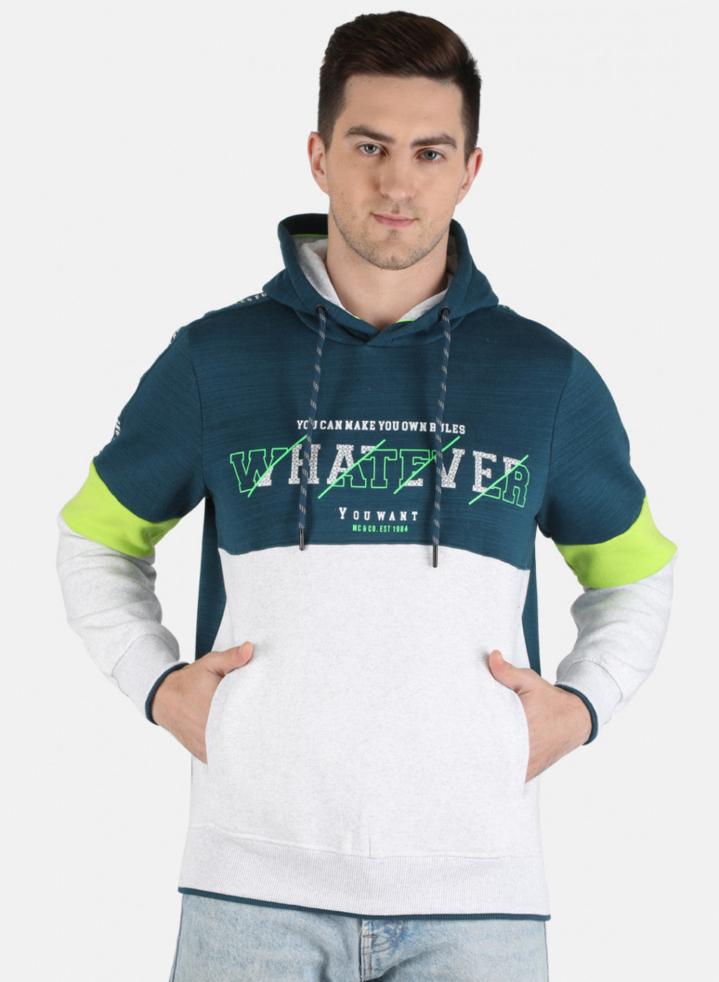 Men Teal Blue Printed Sweatshirt