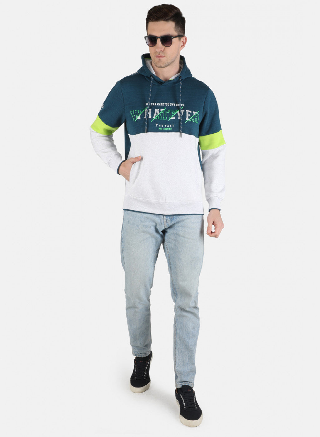 Men Teal Blue Printed Sweatshirt