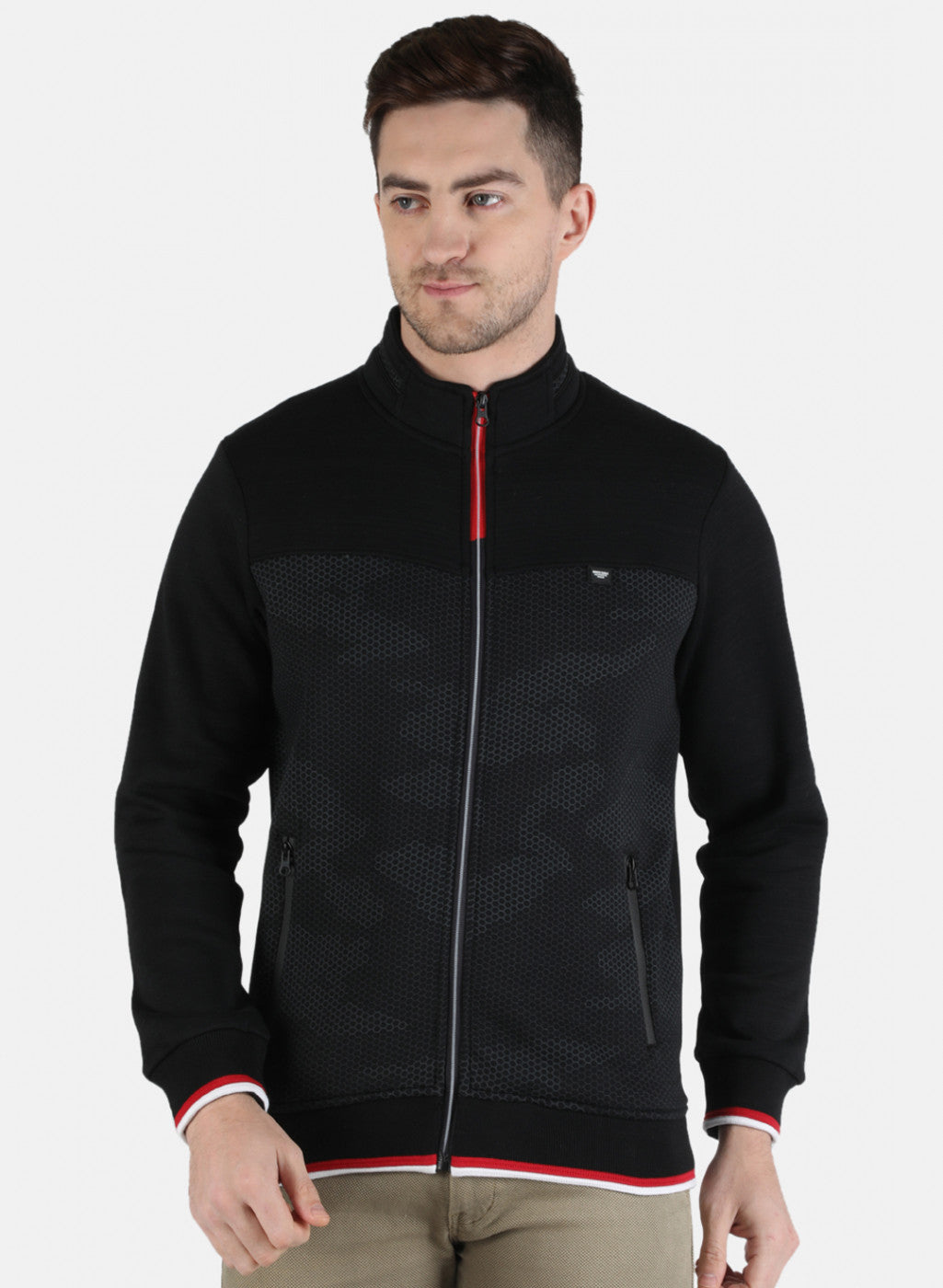 Men Black Self Design Sweatshirt