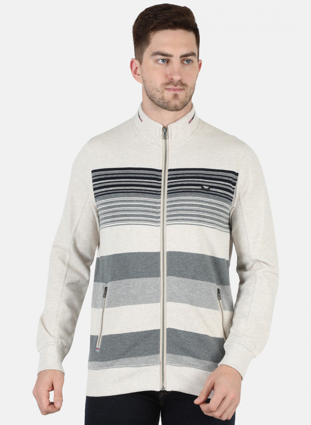 Men Beige Stripe Sweatshirt