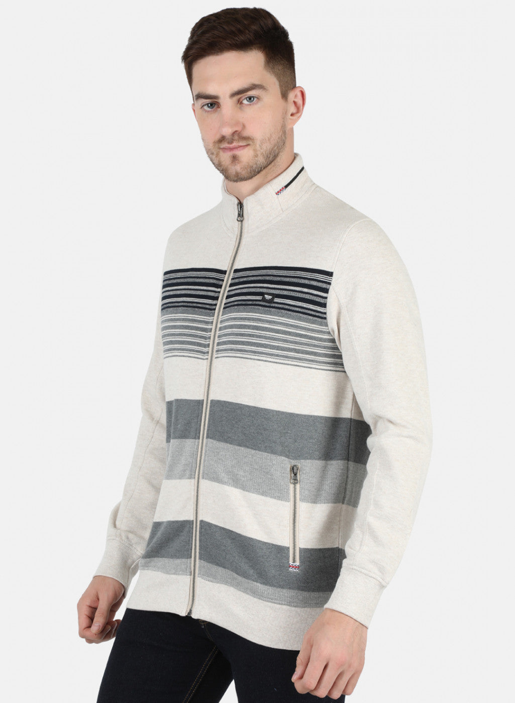 Men Beige Stripe Sweatshirt