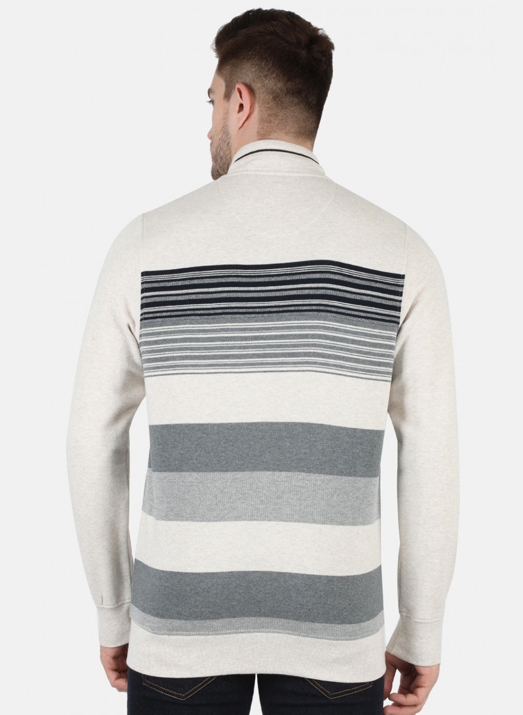 Men Beige Stripe Sweatshirt