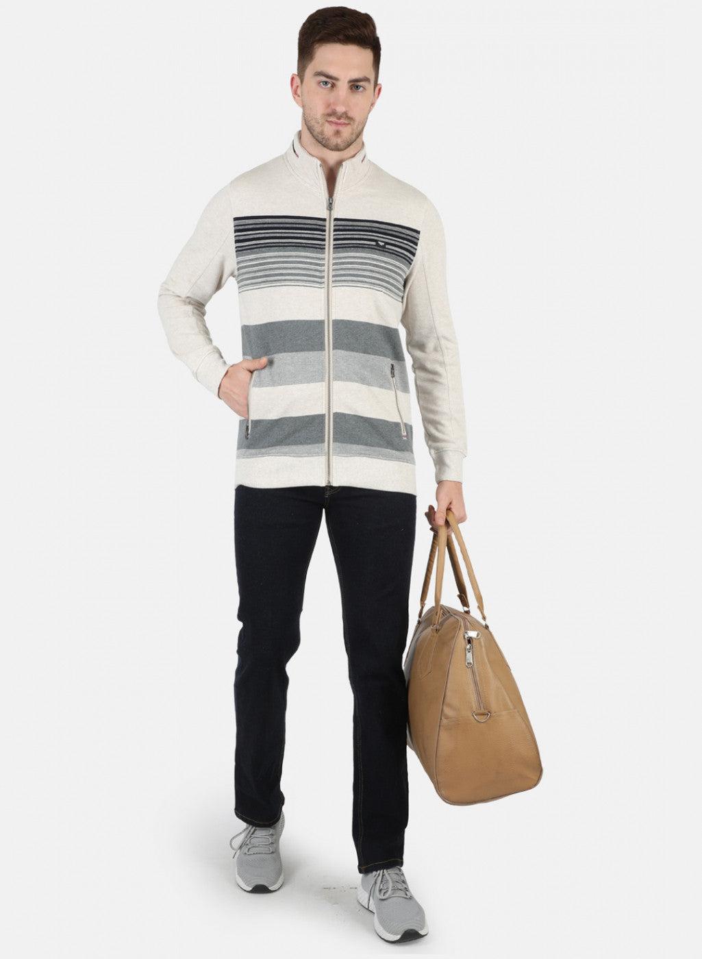 Men Beige Stripe Sweatshirt